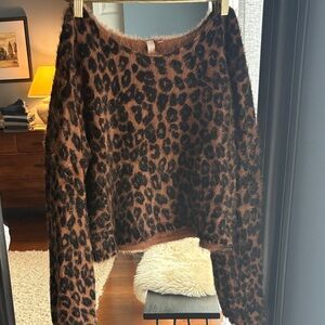 Pilcro Brown Leopard Print Fuzzy Sweater